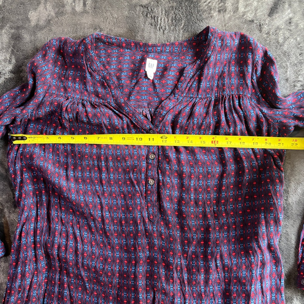 Gap Womens Large Blue Red Geometric Print Long Sleeve Rayon Belted Shirt Dress - Picture 5 of 6